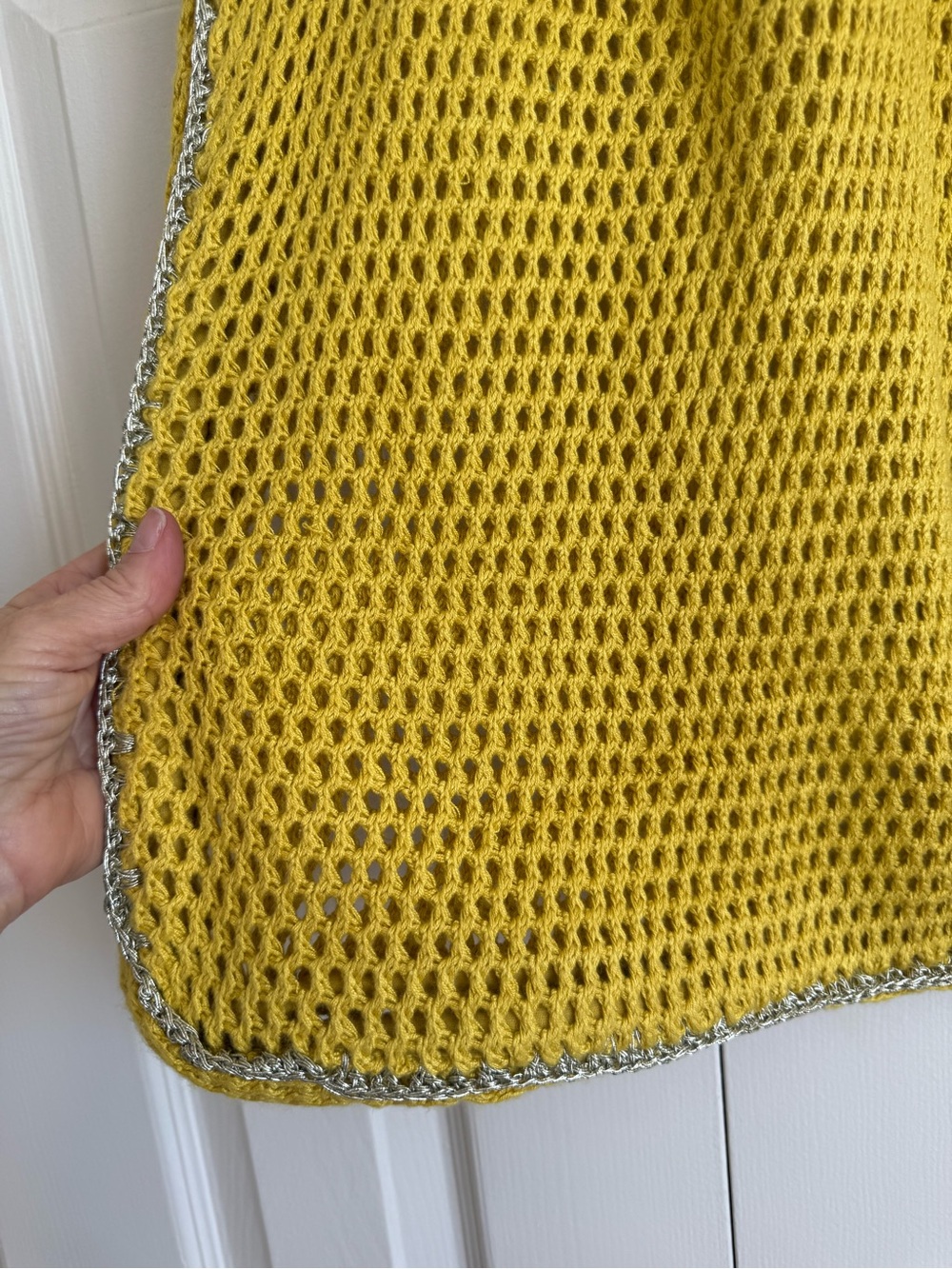 Yellow Crochet Tote Bag with Silver-Tone Trim - Picture 4 of 7